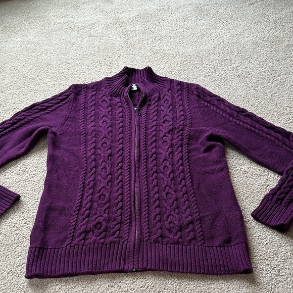 LL Bean cotton zip up cable sweater - Picture 1 of 7